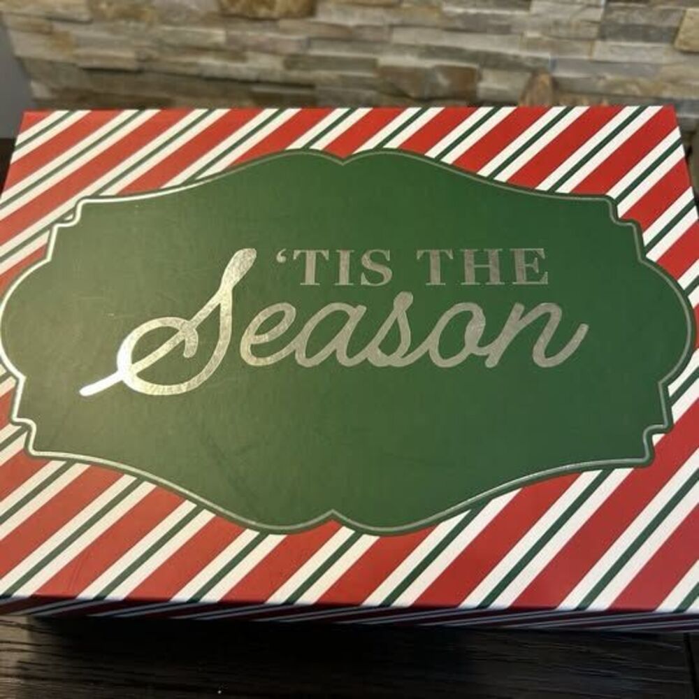 Ashland Christmas Rectangle Striped Gift Box Red Green White Cardboard 12x9x3.5